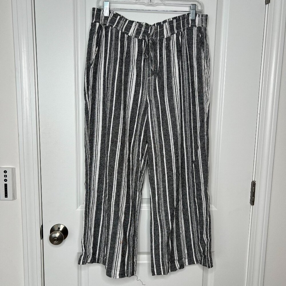 Briggs Linen Wide Leg Bottoms Women's Size XL Stripes Drawstring Pockets Cozy